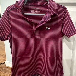 Vineyard Vines Kids Polo in Navy and Raspberry Stripe